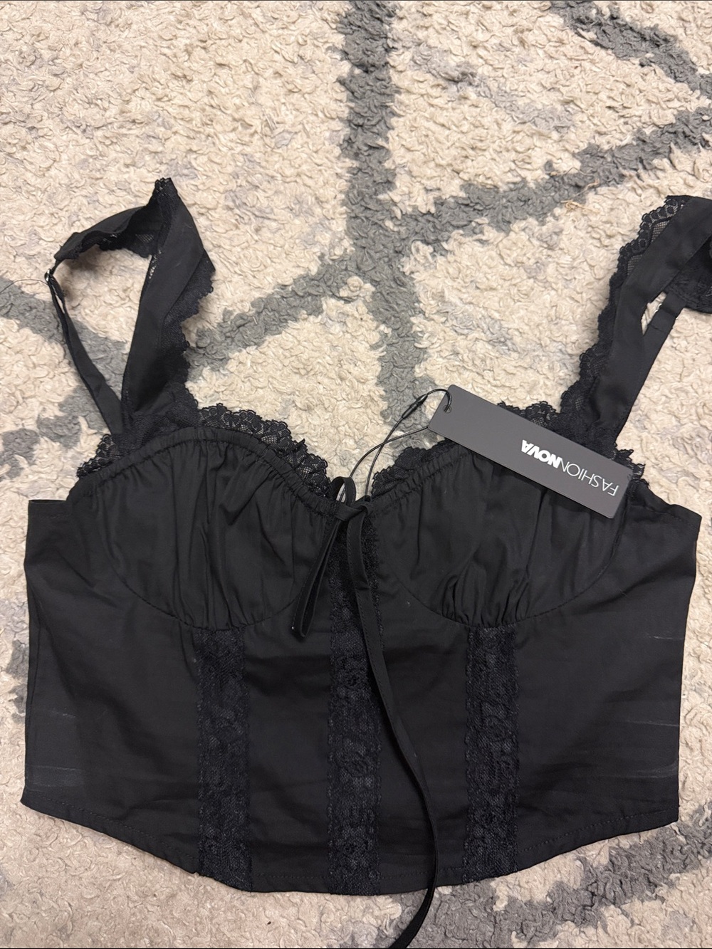 Fashion Nova Black Lace-Trim Bustier Bralette